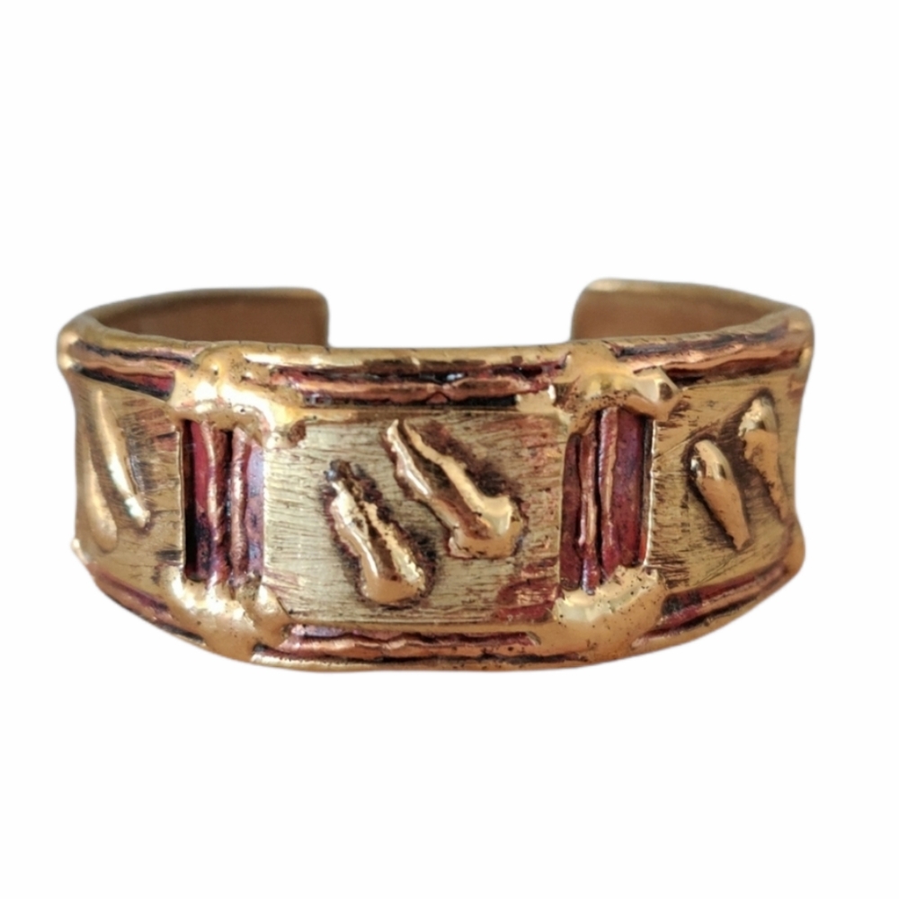 Vintage artisan mixed metals Brutalist cuff bracelet